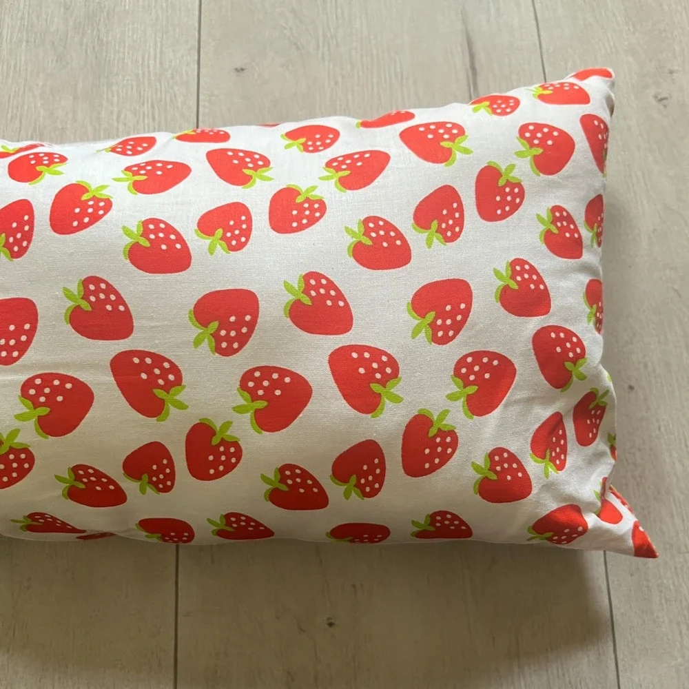 Set of 2 Strawberry Pattern Throw Pillows Red White Nursery Decor Kids Cottage